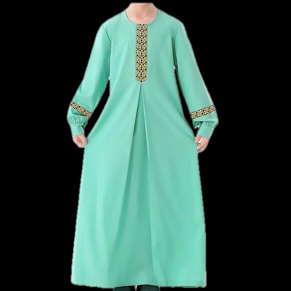 Abetteric Kids Girls Long Sleeve Abaya Dress Muslim Islamic Kaftan Printed Maxi - Picture 2 of 14